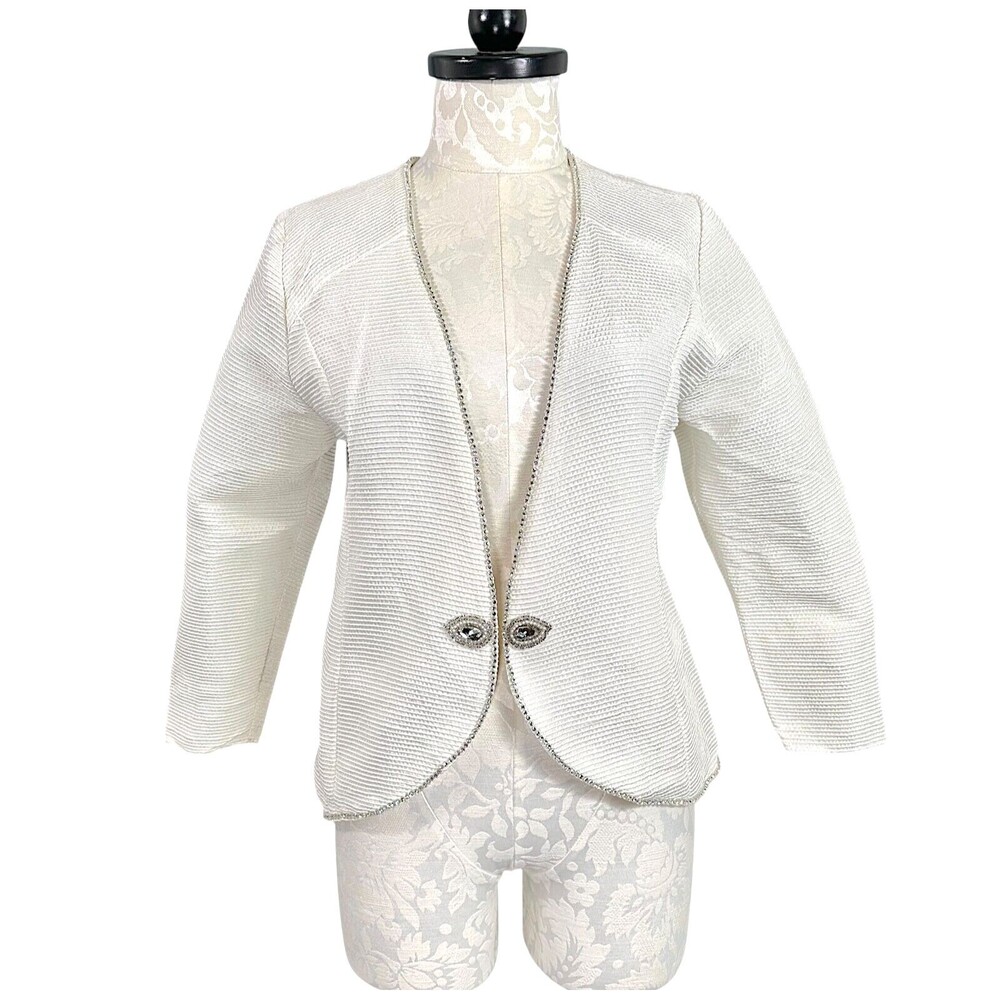 Vintage White Rhinestone Shrug Blazer Women's Small